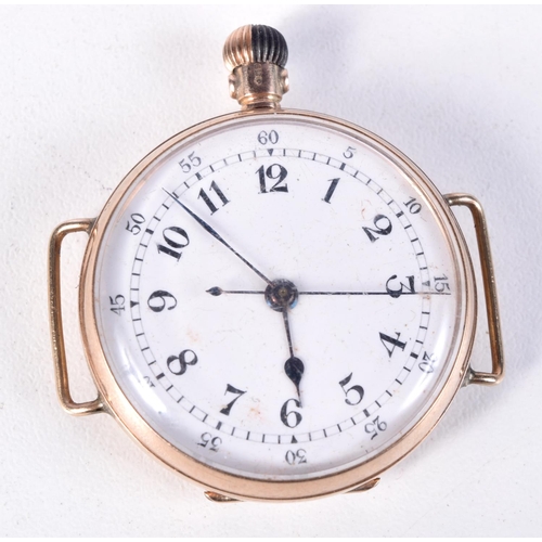 830 - 9CT GOLD TRENCH WATCH.  Hallmarked London 9ct, 3.3cm diameter, weight 28g