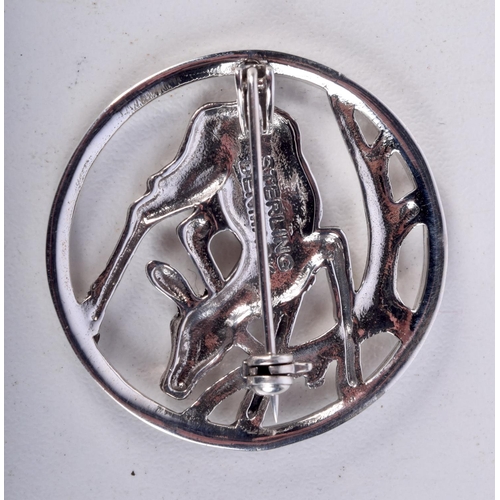 870 - A DANISH STERLING SILVER DEER BROOCH.  Stamped Denmark Sterling, 3.4cm diameter, weight 8.9g