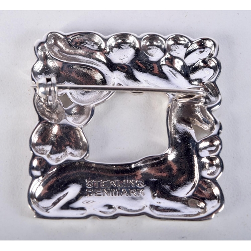 871 - A DANISH STERLING SILVER DEER BROOCH.  Stamped Denmark Sterling, 3.4cm x 3.4cm, weight 11.7g