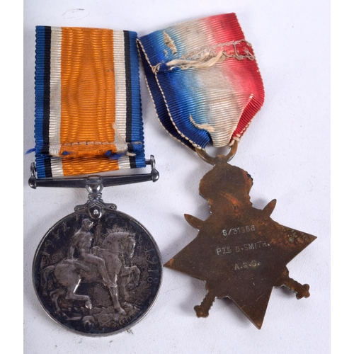 876 - 1914-1918 STERLING SILVER GEORGE V MEDAL AND A 1914 STAR AWARDED TO S-31388 T SJT G SMITH ASC (2)