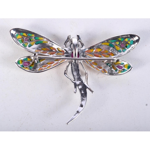 885 - A SILVER PLIQUE A JOUR DRAGONFLY BROOCH.  Stamped 925, 5.8cm x 4.9cm, weight 8.9g