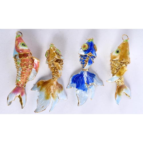 910 - FOUR CLOISONNE ARTICULATED FISH 3.3cm x 2.5cm (4)