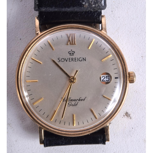 915 - 9CT GOLD CASED SOVEREIGN WATCH.  Hallmarked Birmingham 9ct,  Dial 3.3cm incl crown