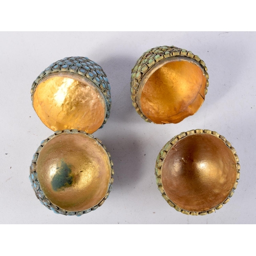 949 - TWO EGG BOXES WITH ENCRUSTED GEMS.  6.4cm x 4.4cm (2)