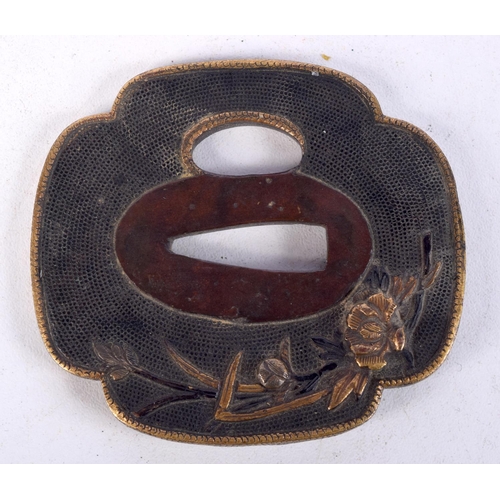 953 - A JAPANESE GOLD INLAID TSUBA.  6.8cm x 6.1cm, weight 94g