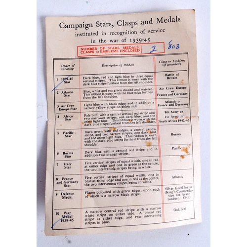 956 - 2ND WW MEDALS CONSISTING OF 2 GREAT WAR MEDALS, 2 1939 - 1945 STARS, A DEFENCE MEDAL AND A FRANCE AN... 