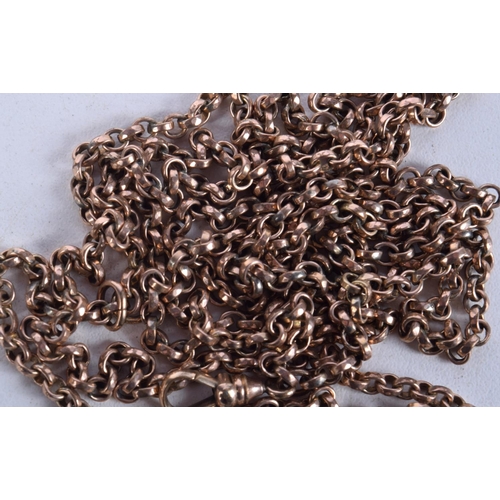 967 - 2 X ROLLED GOLD GUARD CHAINS.  Longest 136cm, total weight 55.4g