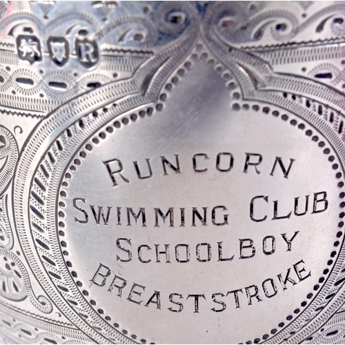 975 - A VICTORIAN SILVER GOBLET, PRESENTED BY RUNCORN SWIMMING CLUB.  Hallmarked London 1956 by Horace Woo... 