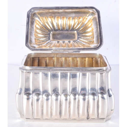 985 - AN AUSTRIAN SILVER SUGAR BOX.  9.1cm x 12.5cm x 9.5cm, weight 439g