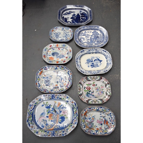 1 - A GOOD COLLECTION OF 19TH CENTURY ENGLISH IRON STONE PLATTERS in various forms and sizes. Largest 40... 