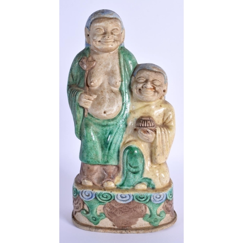 1500 - AN 18TH/19TH CENTURY CHINESE SANCAI GLAZED FIGURE OF THE HEH ERXIAN TWINS Kangxi style. 25 cm x 10 c... 