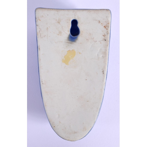 1501 - AN EARLY 20TH CENTURY CHINESE BLUE GLAZED PORCELAIN WALL POCKET Late Qing/Republic. 13 cm x 9 cm.