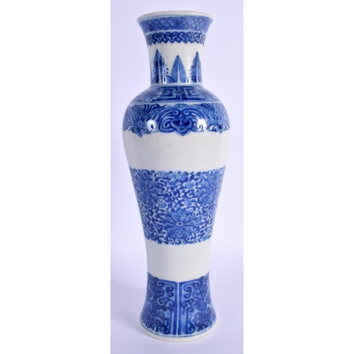 1503 - A LARGE 19TH CENTURY CHINESE BLUE AND WHITE PORCELAIN SLENDER VASE Kangxi style, painted with flower... 