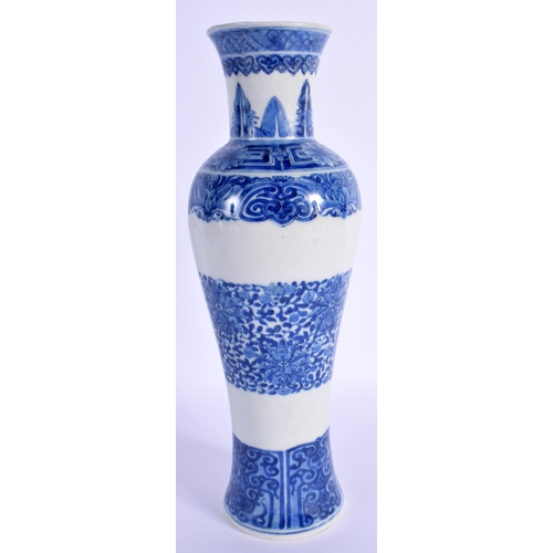 1503 - A LARGE 19TH CENTURY CHINESE BLUE AND WHITE PORCELAIN SLENDER VASE Kangxi style, painted with flower... 