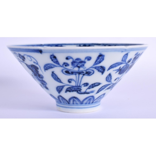 1508 - A CHINESE BLUE AND WHITE PORCELAIN CONICAL BOWL 20th Century. 10 cm wide.