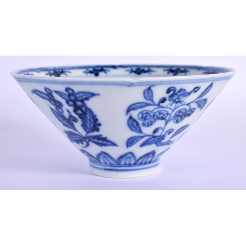 1508 - A CHINESE BLUE AND WHITE PORCELAIN CONICAL BOWL 20th Century. 10 cm wide.