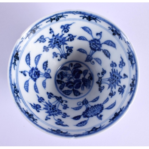 1508 - A CHINESE BLUE AND WHITE PORCELAIN CONICAL BOWL 20th Century. 10 cm wide.