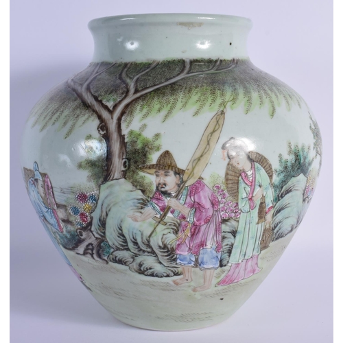 1513 - A LARGE CHINESE FAMILLE ROSE PORCELAIN JAR 20th Century, painted with figures within landscapes. 24 ... 