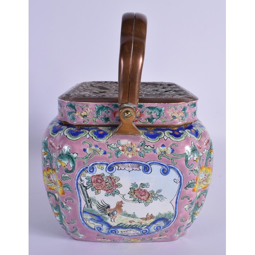 1518 - A VERY RARE 18TH/19TH CENTURY CHINESE CANTON ENAMEL HAND WARMER AND COVER Qianlong/Jiaqing. 17 cm x ... 