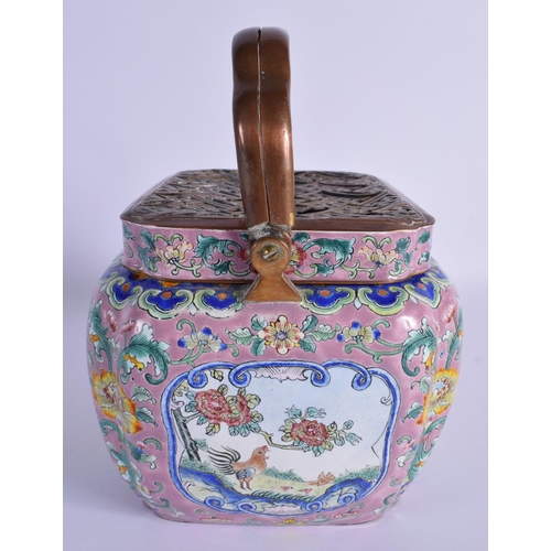 1518 - A VERY RARE 18TH/19TH CENTURY CHINESE CANTON ENAMEL HAND WARMER AND COVER Qianlong/Jiaqing. 17 cm x ... 