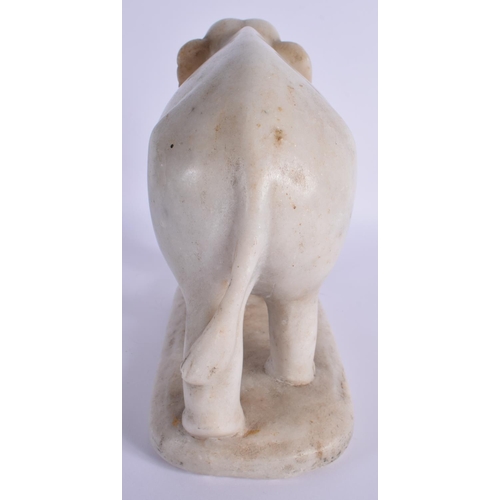 1519 - A 19TH CENTURY INDIAN RAJASTHAN CARVED MARBLE FIGURE OF AN ELEPHANT modelled roaming. 21 cm x 21 cm.