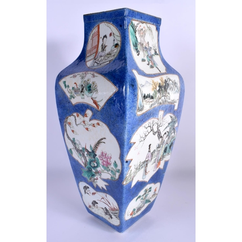 1528 - A RARE LARGE 19TH CENTURY CHINESE POWDER BLUE GROUND PORCELAIN VASE Kangxi style, painted with panel... 