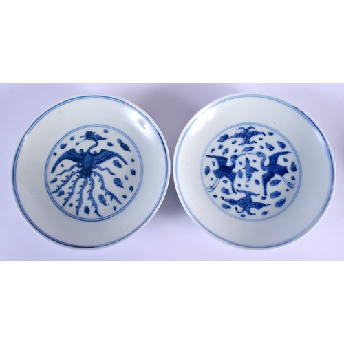 1530 - A PAIR OF CHINESE BLUE AND WHITE SAUCER DISHES 20th Century, painted with birds, together with a bru... 