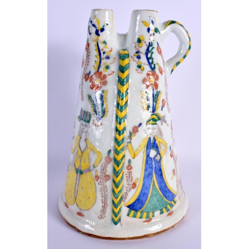 1531 - A LARGE OTTOMAN TURKISH KUTAHYA FAIENCE WATER FLASK painted with figures. 24 cm high.