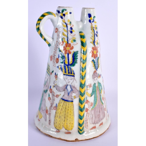 1531 - A LARGE OTTOMAN TURKISH KUTAHYA FAIENCE WATER FLASK painted with figures. 24 cm high.