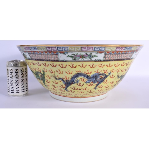 1537 - A LARGE EARLY 20TH CENTURY CHINESE FAMILLE JAUNE PORCELAIN BOWL Guangxu. 38 cm diameter.