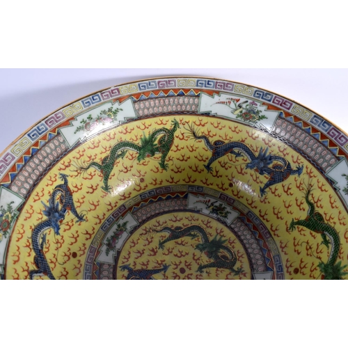 1537 - A LARGE EARLY 20TH CENTURY CHINESE FAMILLE JAUNE PORCELAIN BOWL Guangxu. 38 cm diameter.