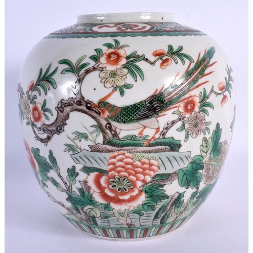 1542 - A 19TH CENTURY CHINESE FAMILLE VERTE GINGER JAR Kangxi style. 19 cm x 12 cm.