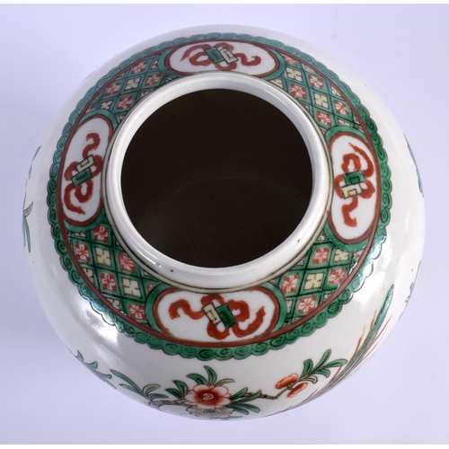 1542 - A 19TH CENTURY CHINESE FAMILLE VERTE GINGER JAR Kangxi style. 19 cm x 12 cm.