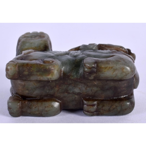 1546 - A LATE 19TH CENTURY CHINESE CARVED JADE FIGURE OF A BEAST modelled holding a fungus. 5 cm x 4 cm.