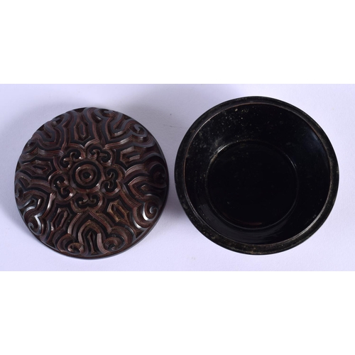 1548 - A RARE CHINESE QING DYNASTY TIXI LACQUER COSMETIC BOX AND COVER Ming style. 7.5 cm diameter.