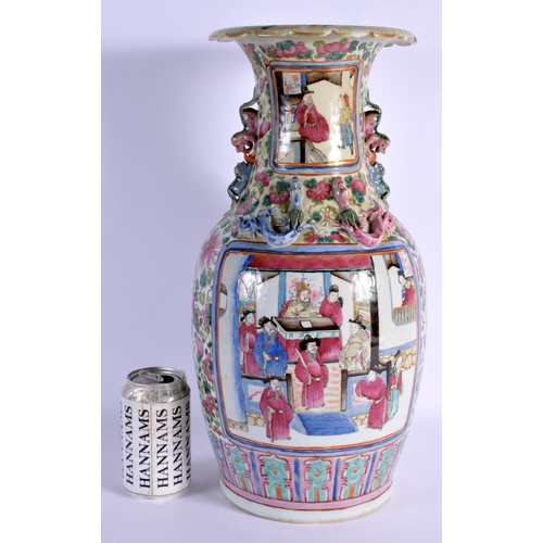 1549 - A LARGE 19TH CENTURY CHINESE CANTON FAMILLE ROSE VASE Qing, painted with figures and birds. 44 cm hi... 