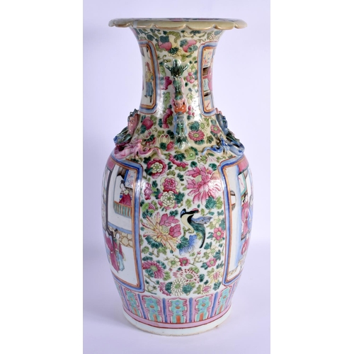 1549 - A LARGE 19TH CENTURY CHINESE CANTON FAMILLE ROSE VASE Qing, painted with figures and birds. 44 cm hi... 