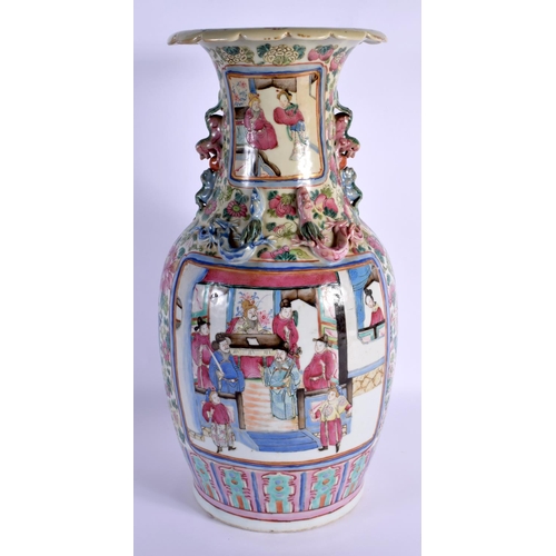 1549 - A LARGE 19TH CENTURY CHINESE CANTON FAMILLE ROSE VASE Qing, painted with figures and birds. 44 cm hi... 