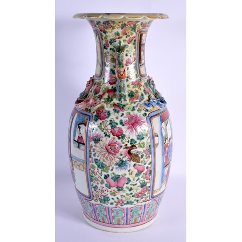 1549 - A LARGE 19TH CENTURY CHINESE CANTON FAMILLE ROSE VASE Qing, painted with figures and birds. 44 cm hi... 