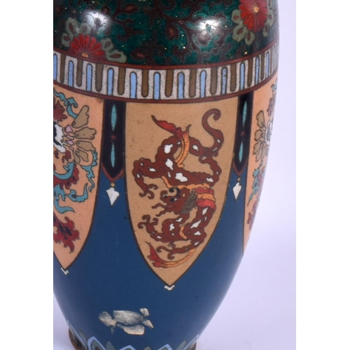 1555 - A LARGE PAIR OF 19TH CENTURY JAPANESE MEIJI PERIOD CLOSIONNE ENAMEL VASES together with a large Cham... 