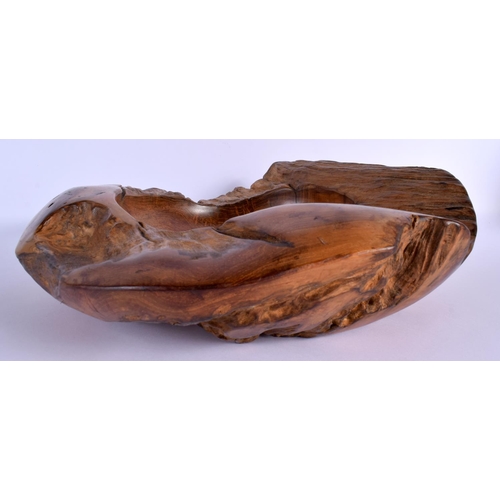 1561 - A LOVELY LARGE EARLY 20TH CENTURY JAPANESE MEIJI PERIOD CARVED ROOTWOOD BOWL of naturalistic form. 3... 