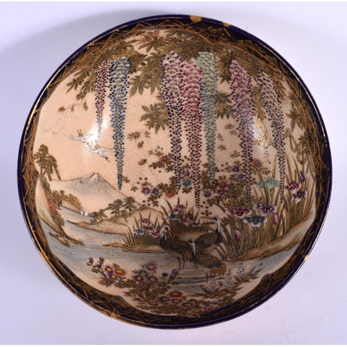 1570 - A LATE 19TH CENTURY JAPANESE MEIJI PERIOD SATSUMA BOWL painted with birds and landscapes. 15 cm diam... 