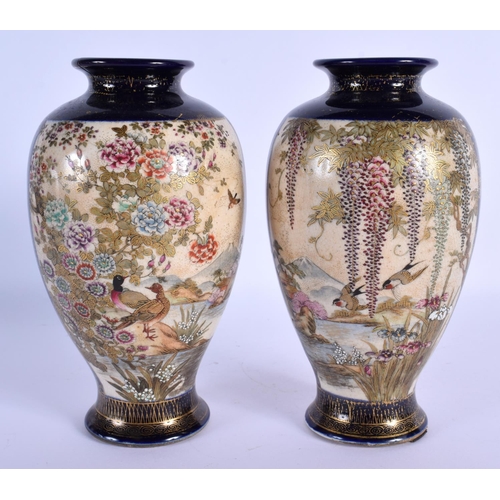 1573 - A PAIR OF LATE 19TH CENTURY JAPANESE MEIJI PERIOD SATSUMA VASES painted with landscapes. 20 cm high.