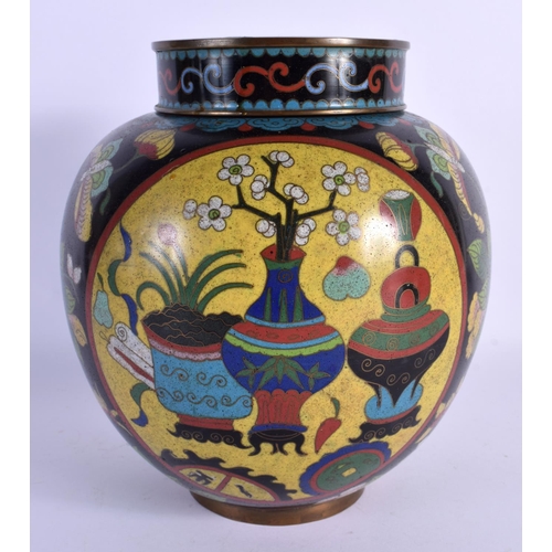 1574 - A LARGE LATE 19TH CENTURY CHINESE CLOISONNE GINGER JAR AND COVER decorated with precious objects. 22... 