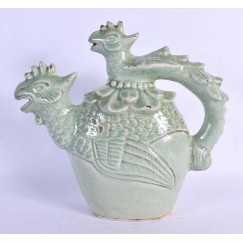 1586 - AN EARLY 20TH CENTURY CHINEE GREEN GLAZED PHOENIX BIRD EWER with stylised handle. 24 cm x 18 cm.