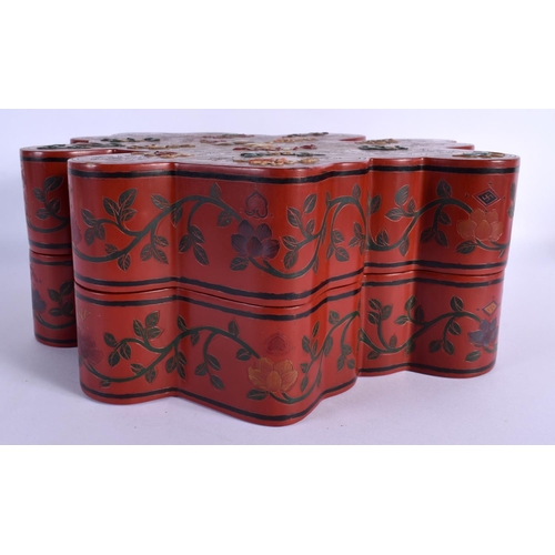 1594 - A LARGE EARLY 20TH CENTURY CHINESE RED LACQUER BOX AND COVER Late Qing/Republic, overlaid in jade. 3... 