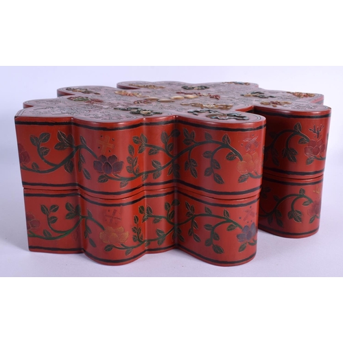 1594 - A LARGE EARLY 20TH CENTURY CHINESE RED LACQUER BOX AND COVER Late Qing/Republic, overlaid in jade. 3... 