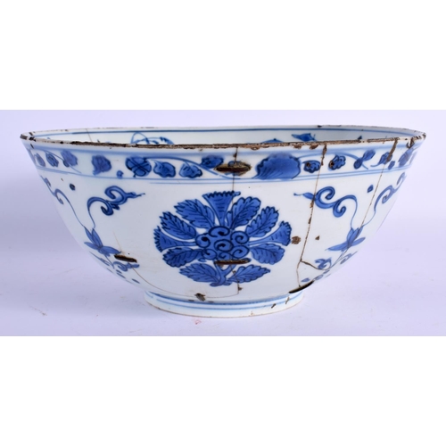 1595 - A VERY RARE 15TH CENTURY CHINESE BLUE AND WHITE PORCELAIN BOWL Chenghua mark and period, painted wit... 