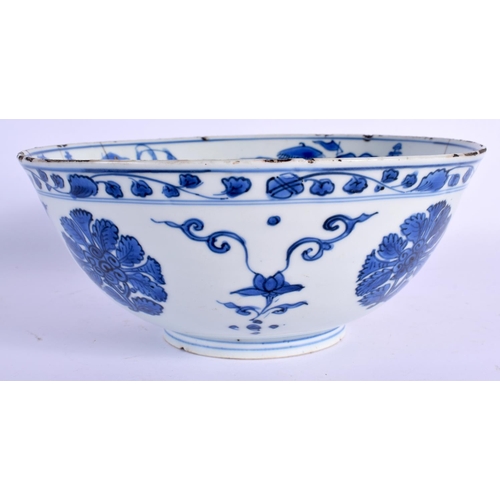 1595 - A VERY RARE 15TH CENTURY CHINESE BLUE AND WHITE PORCELAIN BOWL Chenghua mark and period, painted wit... 