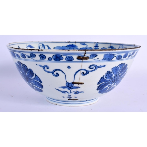 1595 - A VERY RARE 15TH CENTURY CHINESE BLUE AND WHITE PORCELAIN BOWL Chenghua mark and period, painted wit... 